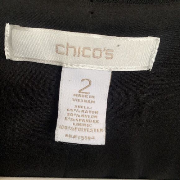 Chico's Womens Size Large Black Open Stretch Jacket Cropped 3/4 Sleeve Blazer - Picture 6 of 7